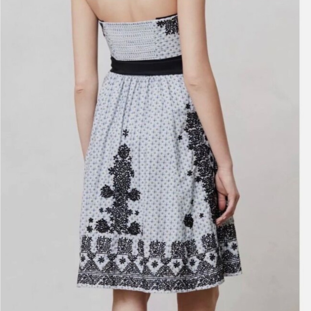 Anthropologie Moulinette Soeur Embroidered strapless Dress with Ribbon Belt Sz 8 - Picture 3 of 14